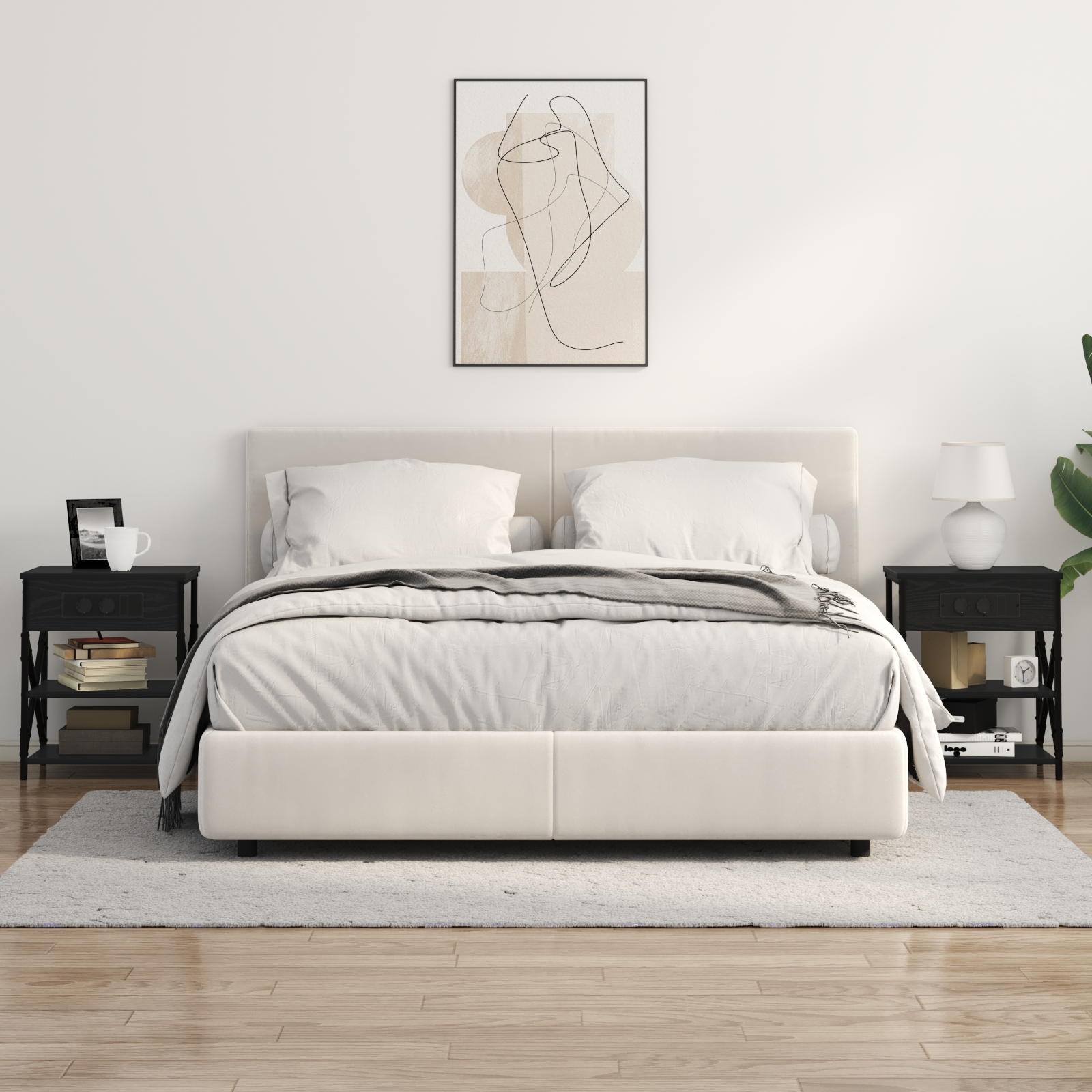 859516 4 Cabinet de noptiere cu stație de încărcare 2 pcs Stejar negru Cabinet de noptiere cu stație de încărcare 2 pcs Stejar negru - imagine 4