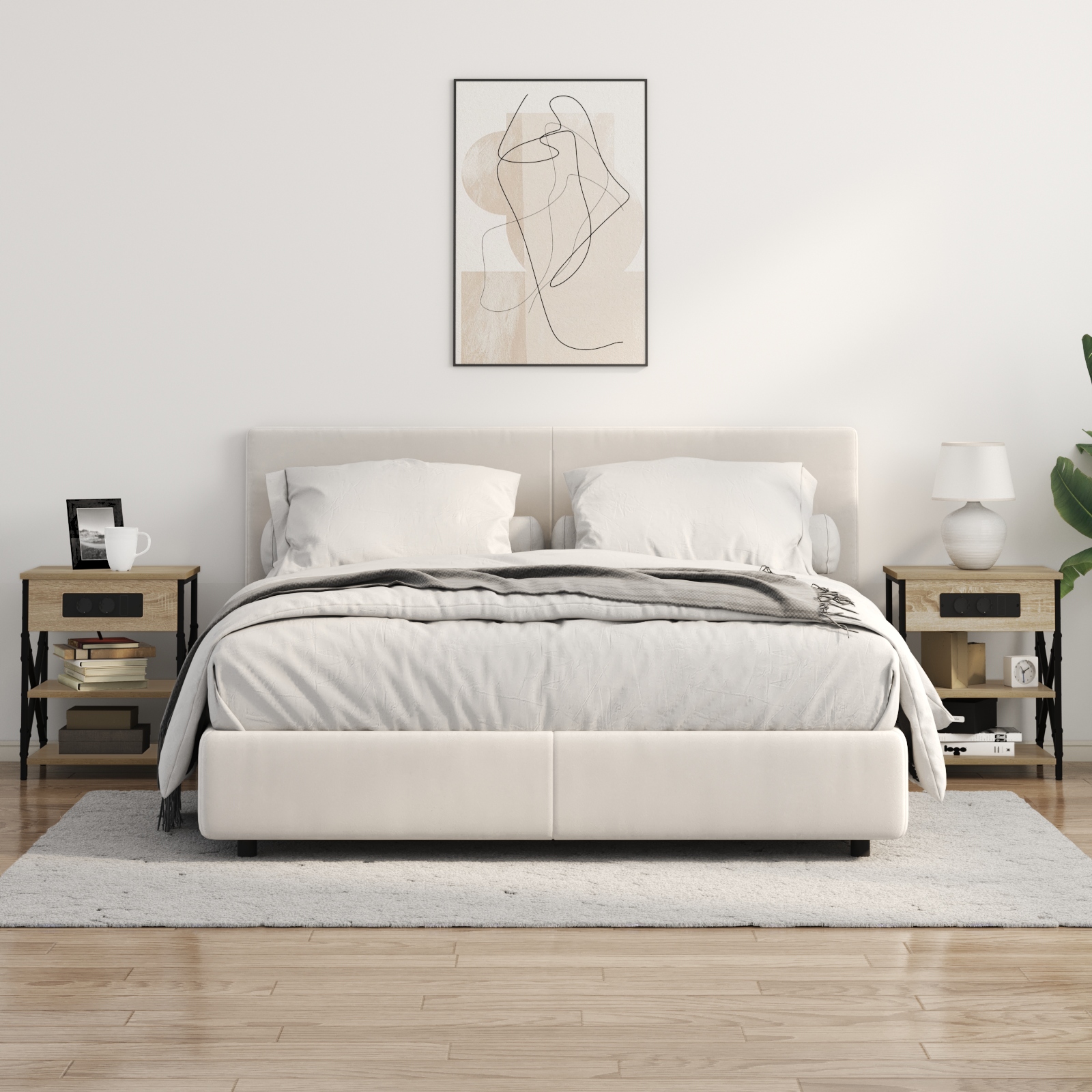 859518 4 Cabinet de noptiere cu stație de încărcare 2 pcs Stejar sonoma Cabinet de noptiere cu stație de încărcare 2 pcs Stejar sonoma - imagine 4