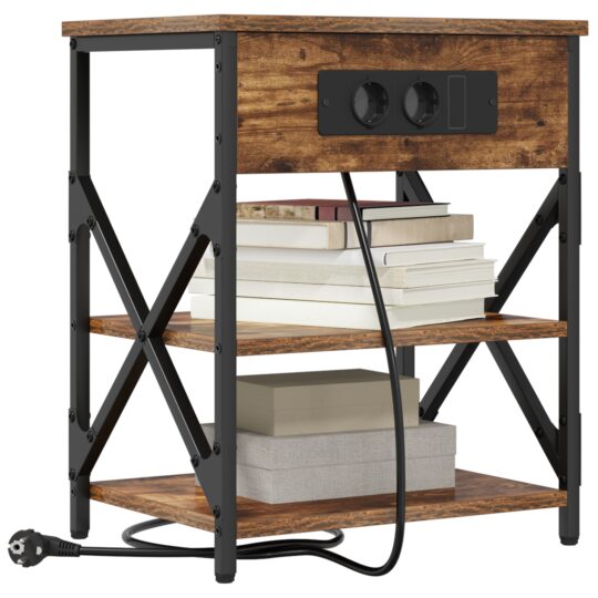 859519 3 Cabinet de noptiere cu stație de încărcare Stejar afumat 859519 3