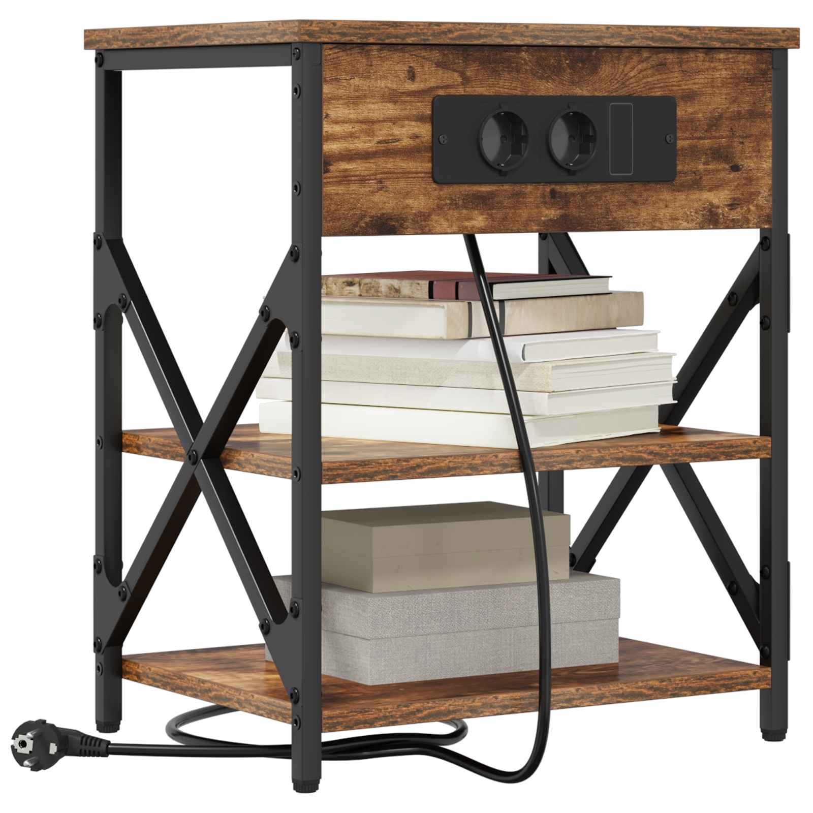 859519 3 Cabinet de noptiere cu stație de încărcare Stejar afumat Cabinet de noptiere cu stație de încărcare Stejar afumat - imagine 3