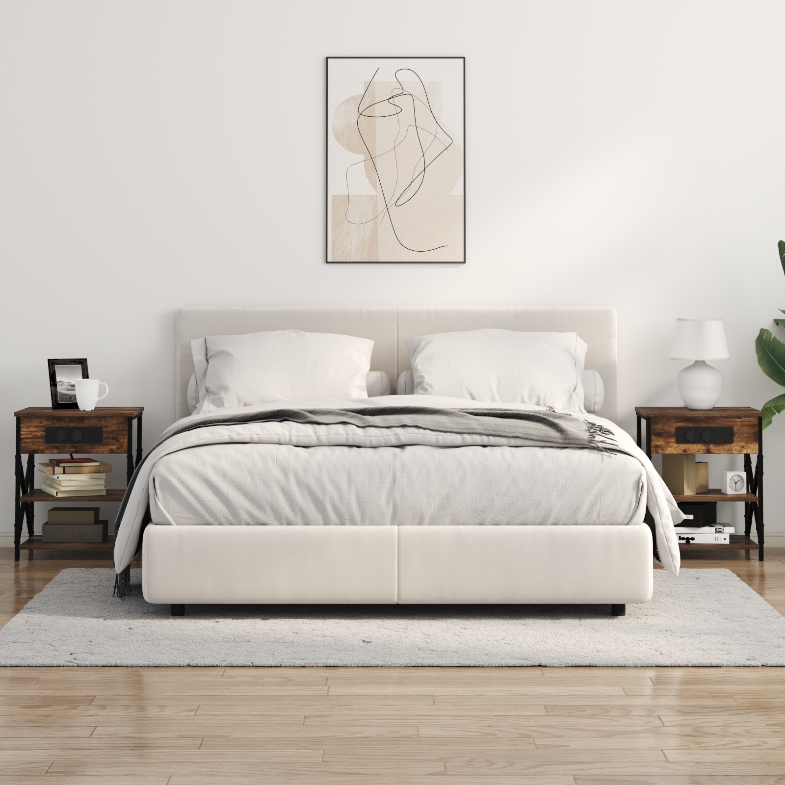 859519 4 Cabinet de noptiere cu stație de încărcare Stejar afumat Cabinet de noptiere cu stație de încărcare Stejar afumat - imagine 4