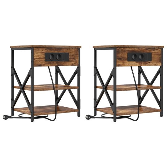 Alternative view of Cabinet de noptiere cu stație de încărcare 2 pcs Stejar afumat