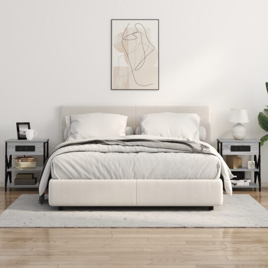 859521 4 Cabinet de noptiere cu stație de încărcare cu raft sonoma gri 859521 4