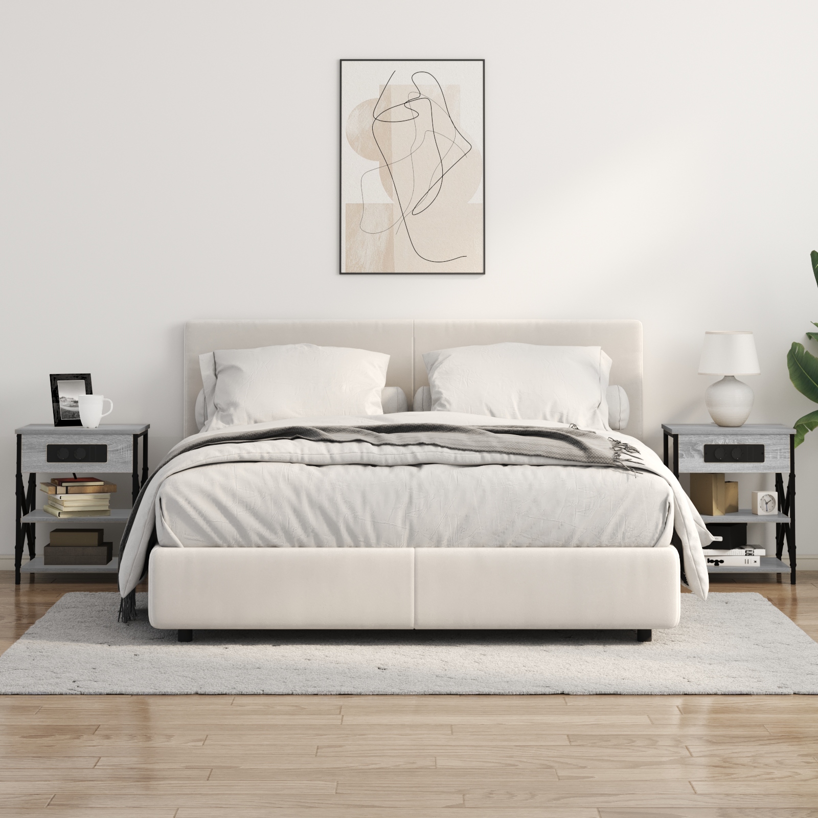 859521 4 Cabinet de noptiere cu stație de încărcare cu raft sonoma gri Cabinet de noptiere cu stație de încărcare cu raft sonoma gri - imagine 4