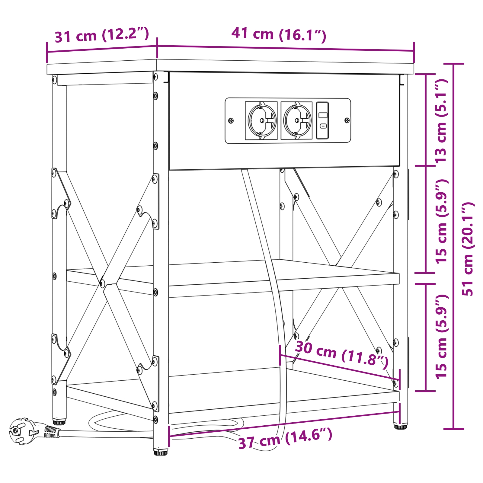 859523 12 Cabinet de noptiere cu stație de încărcare cu raft Stejar brun Cabinet de noptiere cu stație de încărcare cu raft Stejar brun - imagine 12