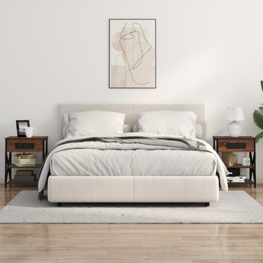 859523 4 Cabinet de noptiere cu stație de încărcare cu raft Stejar brun 859523 4