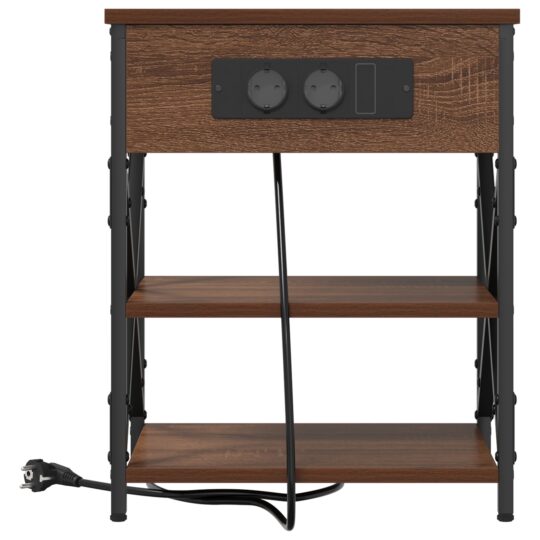 859523 5 Cabinet de noptiere cu stație de încărcare cu raft Stejar brun 859523 5