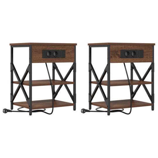 Alternative view of Cabinet de noptiere cu stație de încărcare 2 pcs Stejar brun