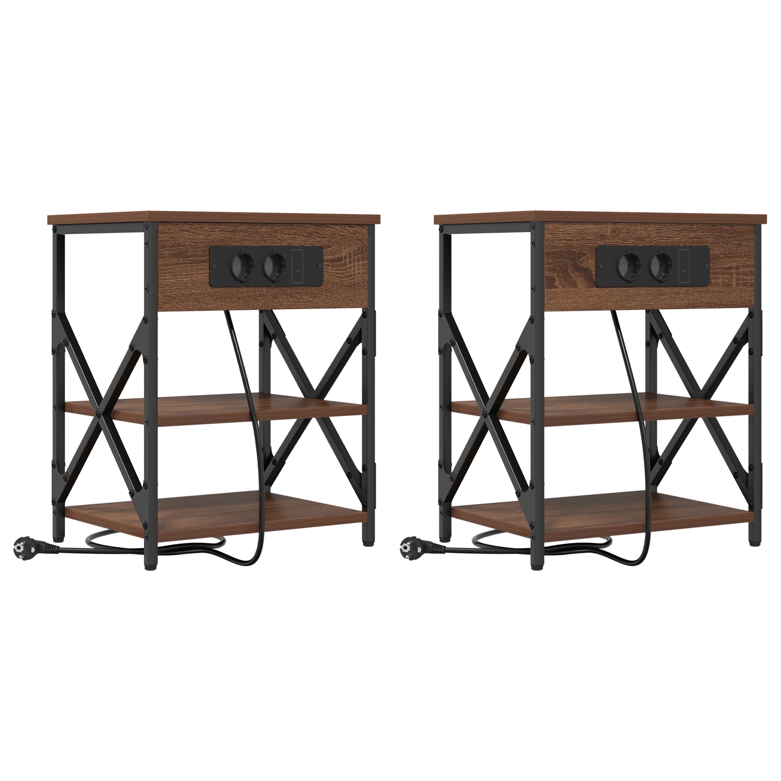 859524 2 Cabinet de noptiere cu stație de încărcare 2 pcs Stejar brun Cabinet de noptiere cu stație de încărcare 2 pcs Stejar brun - imagine 2