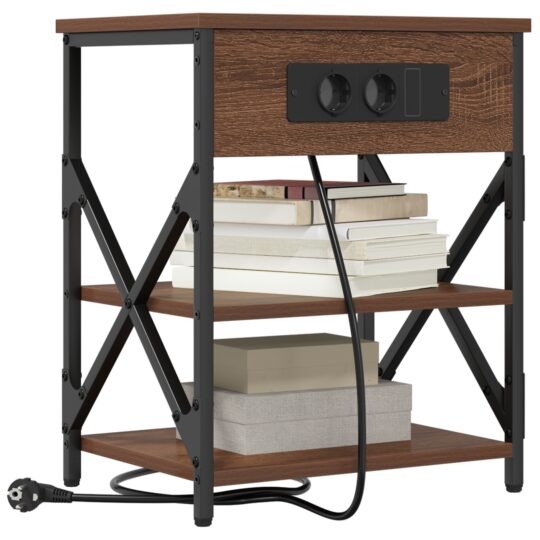 859524 3 Cabinet de noptiere cu stație de încărcare 2 pcs Stejar brun 859524 3