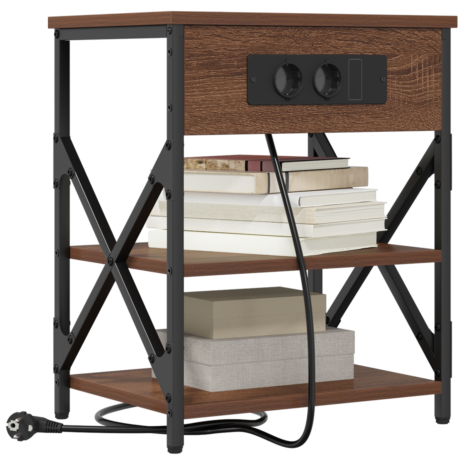 859524 3 Cabinet de noptiere cu stație de încărcare 2 pcs Stejar brun Cabinet de noptiere cu stație de încărcare 2 pcs Stejar brun - imagine 3