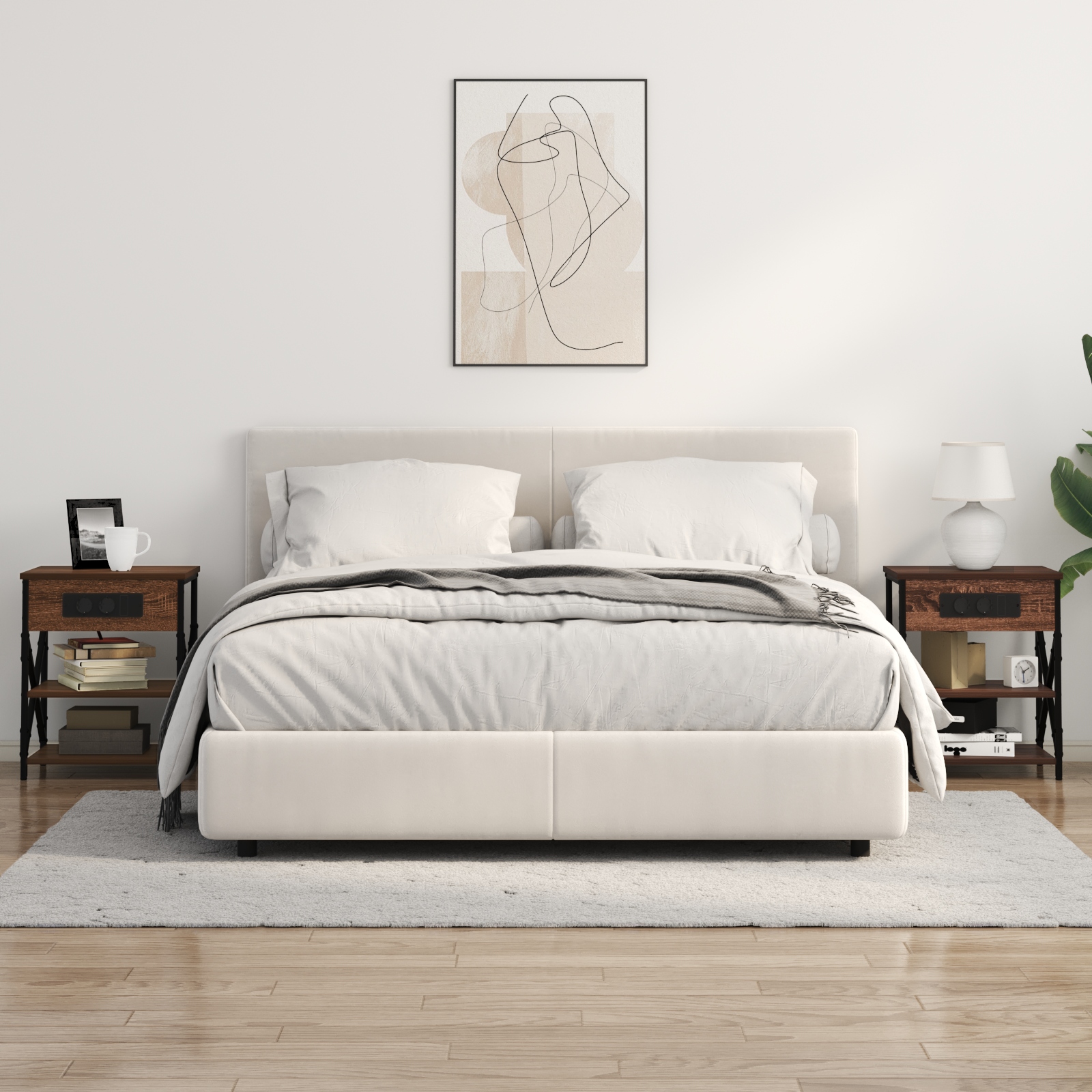 859524 4 Cabinet de noptiere cu stație de încărcare 2 pcs Stejar brun Cabinet de noptiere cu stație de încărcare 2 pcs Stejar brun - imagine 4