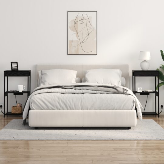 859545 4 Cabinet de noptiere cu stație de încărcare cu raft Stejar negru 859545 4