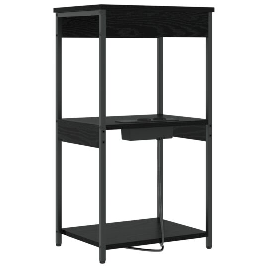 859545 7 Cabinet de noptiere cu stație de încărcare cu raft Stejar negru 859545 7