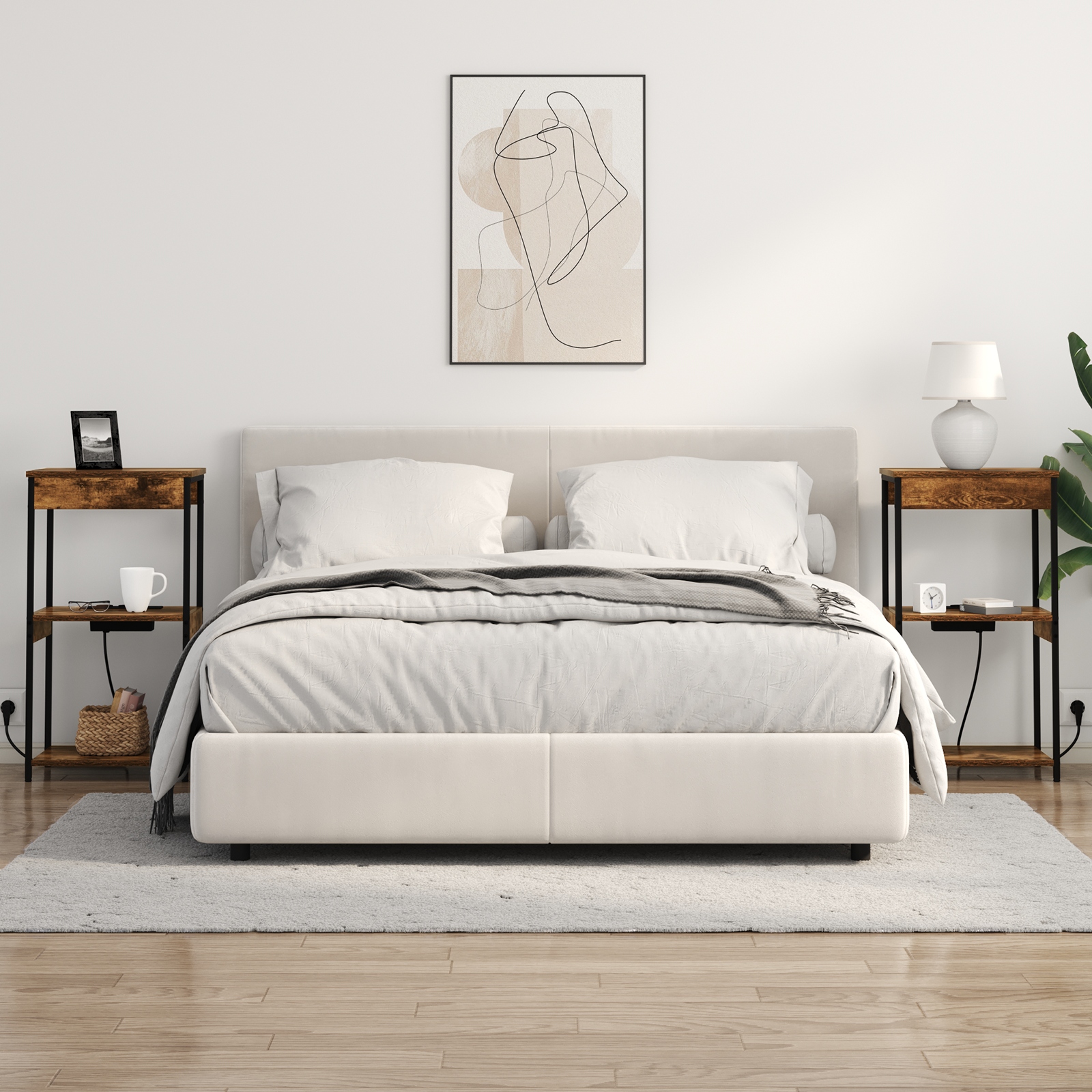 859547 4 Cabinet de noptiere cu stație de încărcare Stejar afumat Cabinet de noptiere cu stație de încărcare Stejar afumat - imagine 4