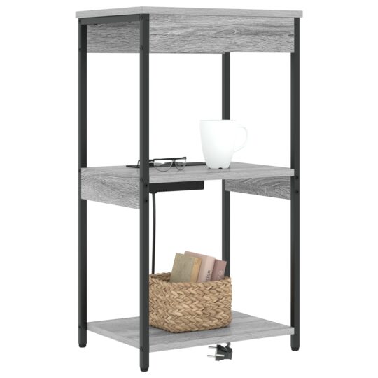 859548 3 Cabinet de noptiere cu stație de încărcare cu raft sonoma gri 859548 3