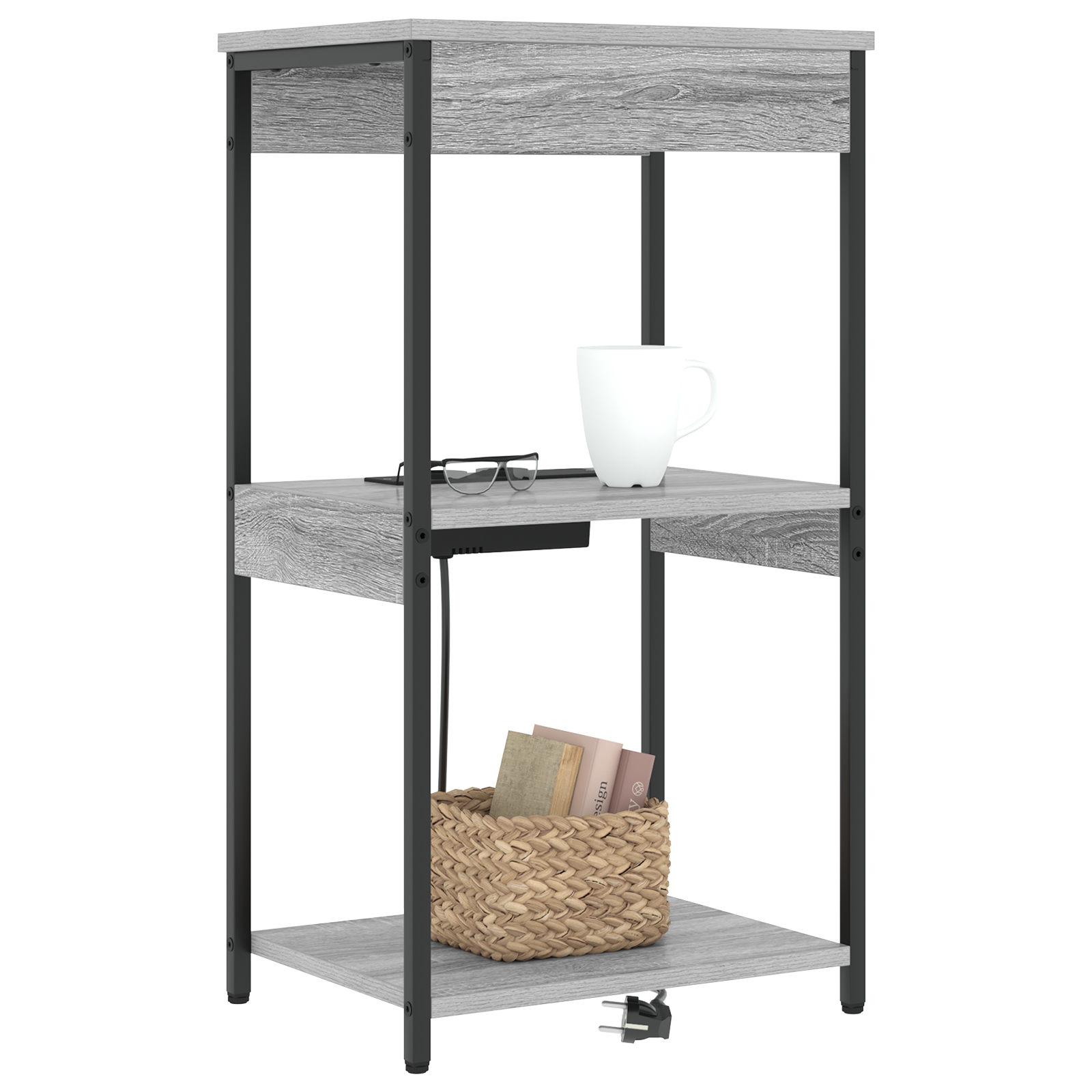 859548 3 Cabinet de noptiere cu stație de încărcare cu raft sonoma gri Cabinet de noptiere cu stație de încărcare cu raft sonoma gri - imagine 3