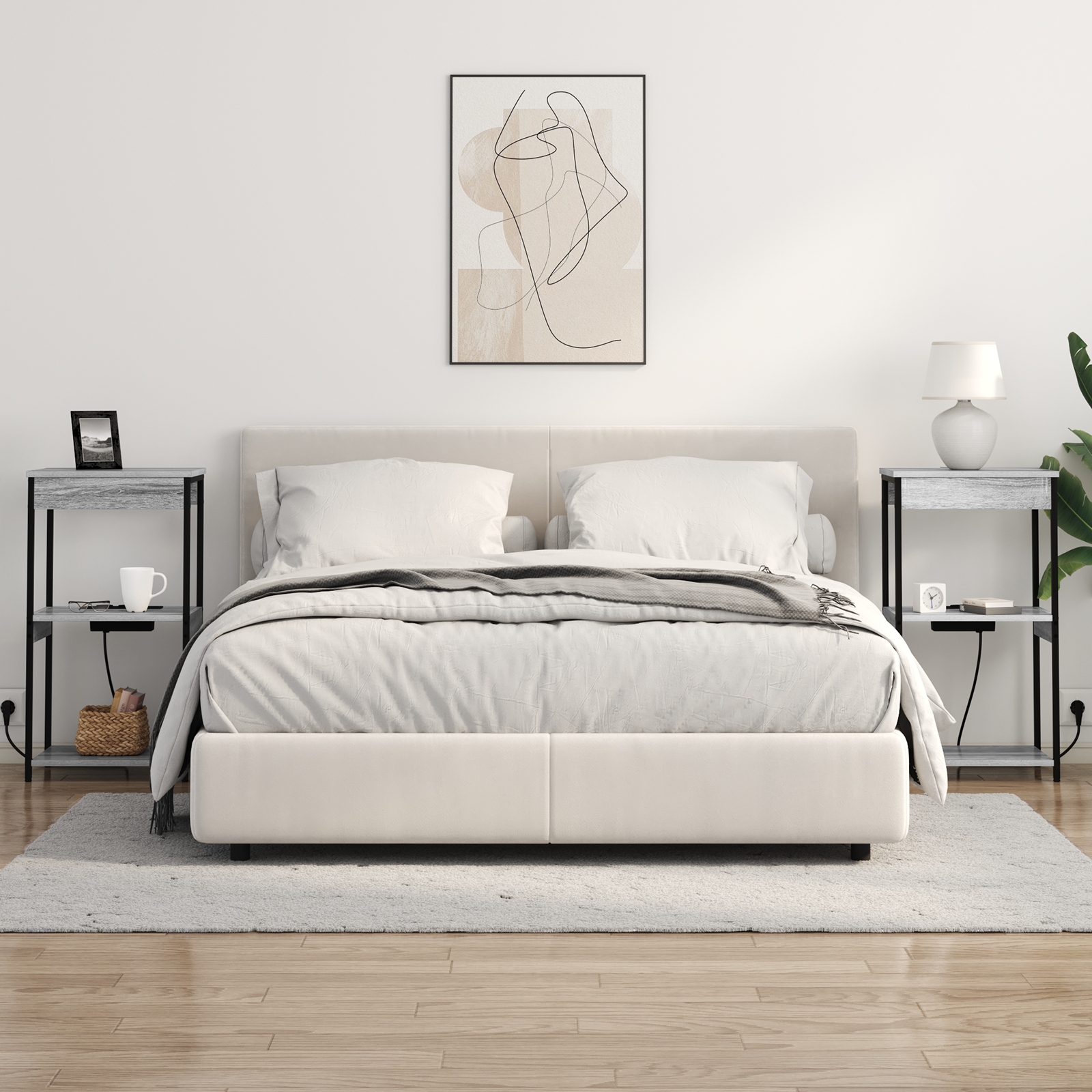 859548 4 Cabinet de noptiere cu stație de încărcare cu raft sonoma gri Cabinet de noptiere cu stație de încărcare cu raft sonoma gri - imagine 4