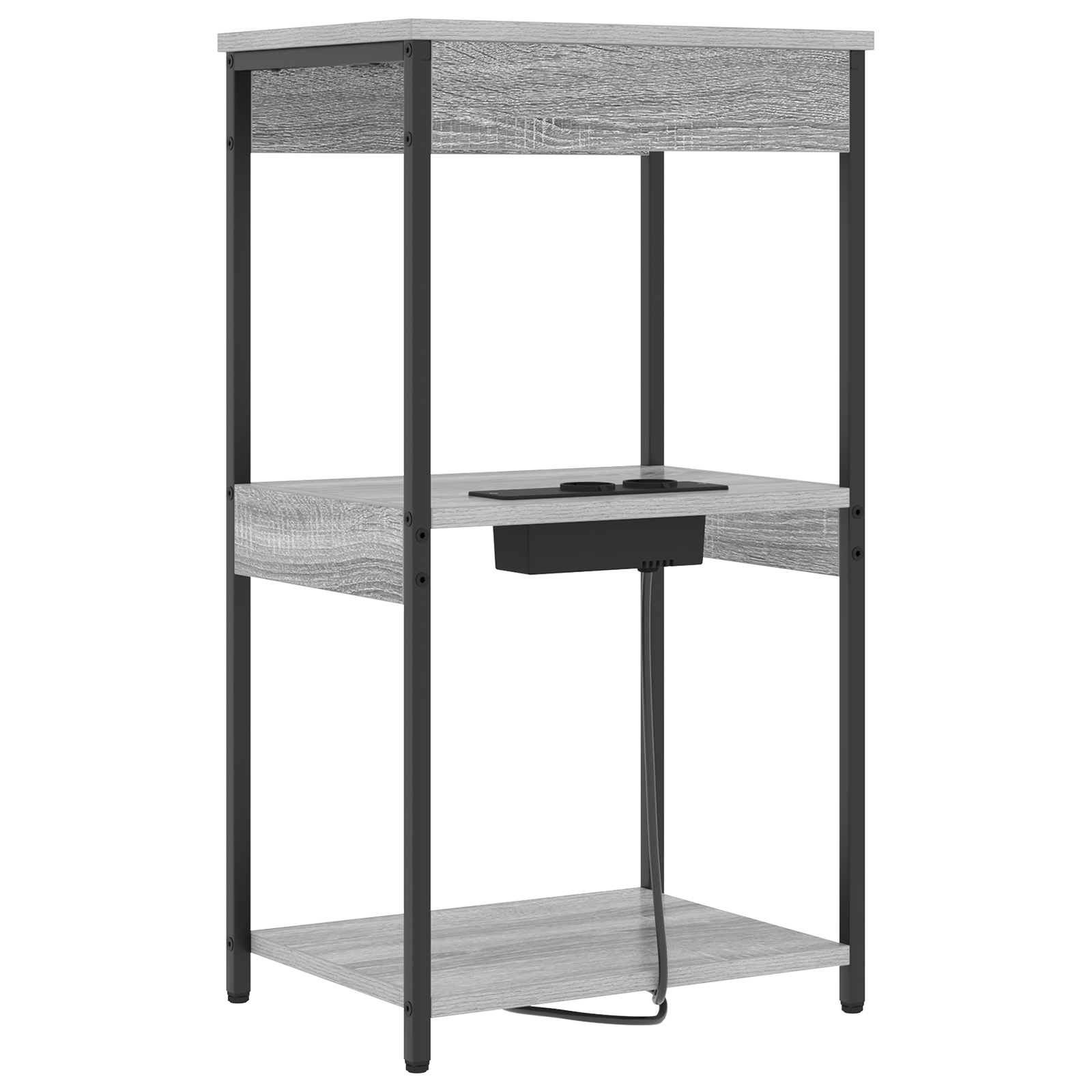 859548 7 Cabinet de noptiere cu stație de încărcare cu raft sonoma gri Cabinet de noptiere cu stație de încărcare cu raft sonoma gri - imagine 7