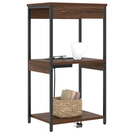 859549 3 Cabinet de noptiere cu stație de încărcare cu raft Stejar brun 859549 3