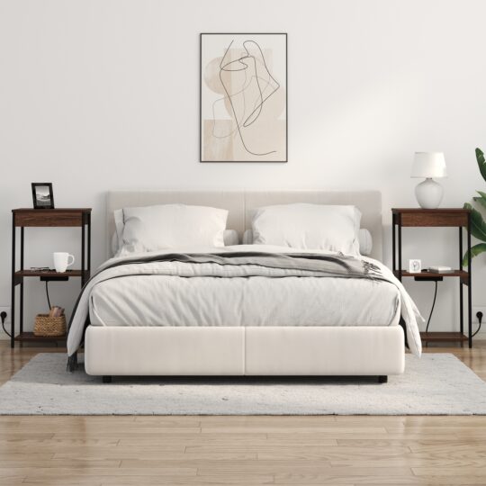 859549 4 Cabinet de noptiere cu stație de încărcare cu raft Stejar brun 859549 4