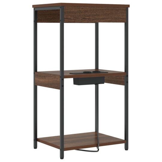 859549 7 Cabinet de noptiere cu stație de încărcare cu raft Stejar brun 859549 7