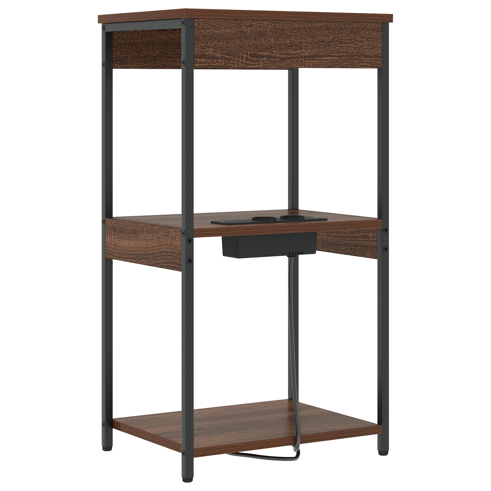 859549 7 Cabinet de noptiere cu stație de încărcare cu raft Stejar brun Cabinet de noptiere cu stație de încărcare cu raft Stejar brun - imagine 7