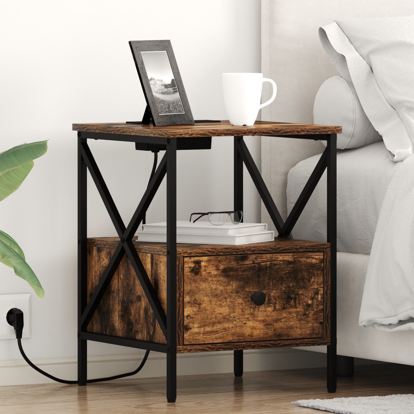 859555 1 Dulap de noapte Stejar afumat 41.5 x 40.5 x 55 cm Lemn compozit Dulap de noapte Stejar afumat 41.5 x 40.5 x 55 cm Lemn compozit