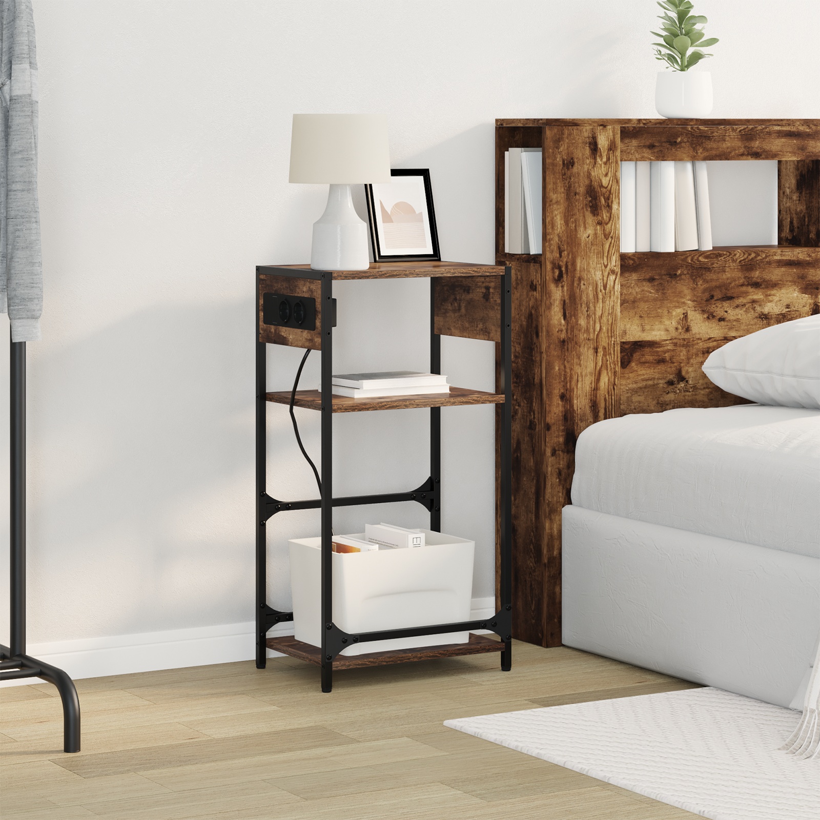 859572 5 Dulap de noapte Stejar afumat 40 x 27 x 76 cm Lemn compozit Dulap de noapte Stejar afumat 40 x 27 x 76 cm Lemn compozit - imagine 5