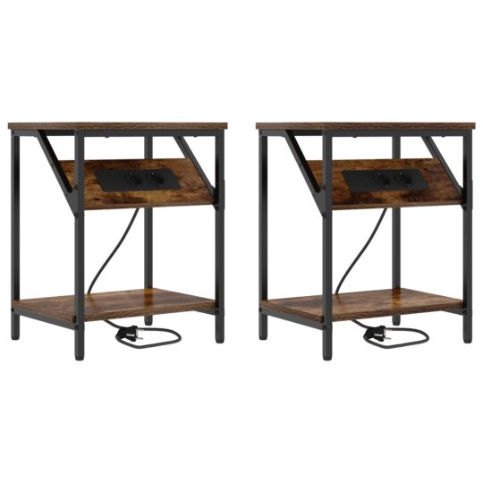 859585 2 Noptieră 2 pcs Stejar afumat 38 x 30 x 48 cm Lemn compozit 859585 2