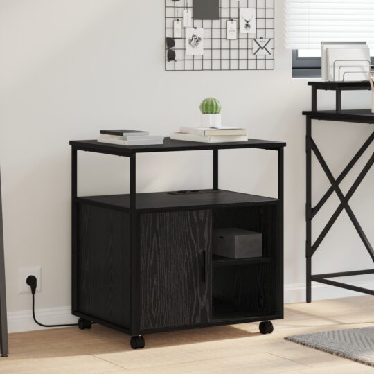 Birou cu Stație de Încărcare Stejar negru 61 x 46 x 67 cm