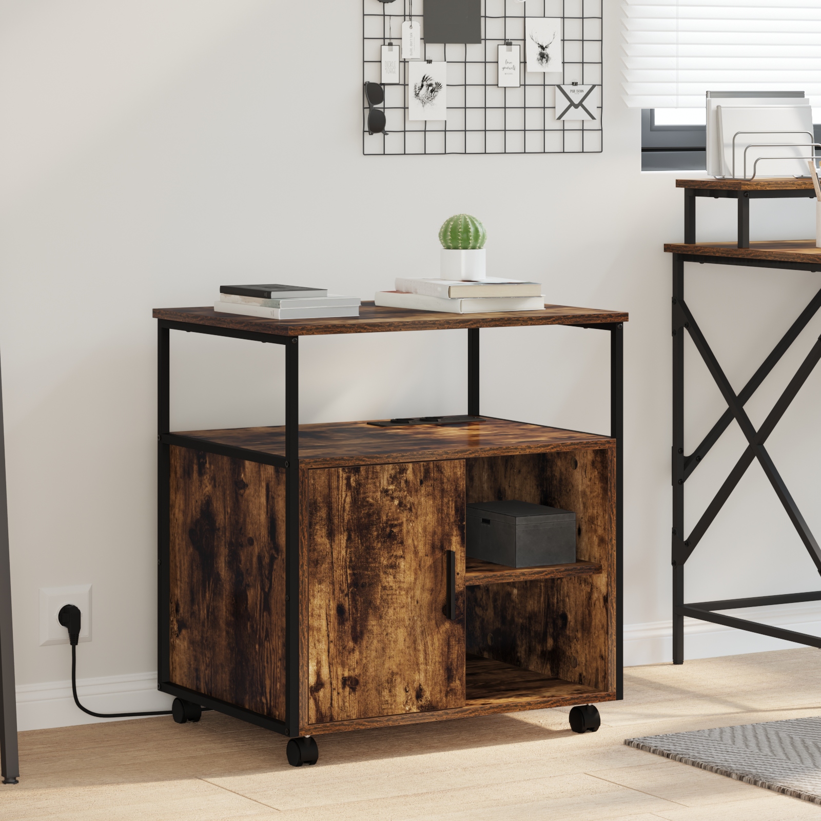 859832 1 Birou cu Stație de Încărcare Stejar afumat 61 x 46 x 67 cm Birou cu Stație de Încărcare Stejar afumat 61 x 46 x 67 cm