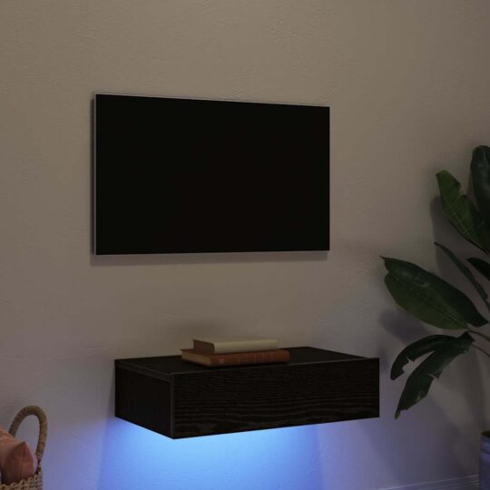 Comodă TV cu lumini LED, stejar negru, 60x35x15,5 cm