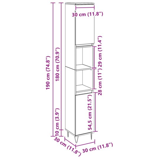 862882 11 Dulap de Baie Stejar Negru 30 x 30 x 190 cm Lemn compozit 862882 11