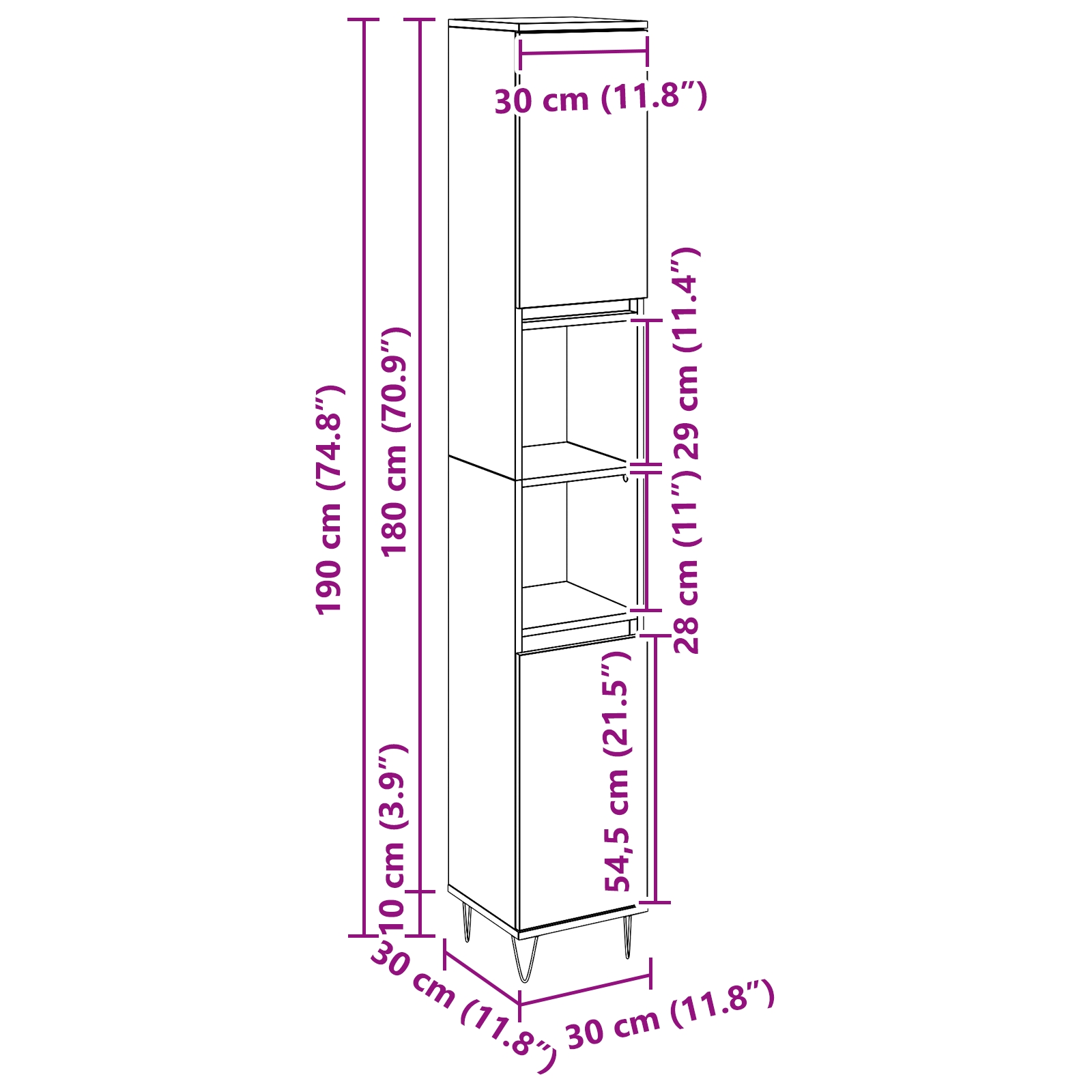 862882 11 Dulap de Baie Stejar Negru 30 x 30 x 190 cm Lemn compozit Dulap de Baie Stejar Negru 30 x 30 x 190 cm Lemn compozit - imagine 11