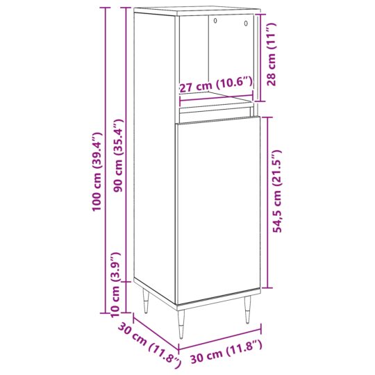 862884 11 Dulap de Baie Stejar Negru 30 x 30 x 100 cm Lemn compozit 862884 11