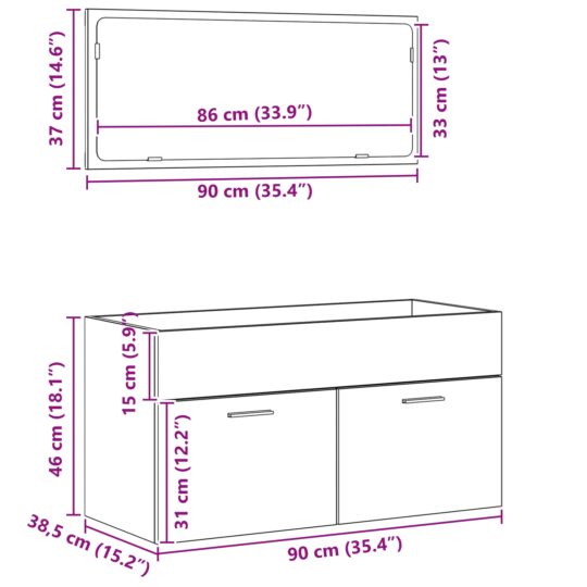 863138 11 Set de Mobilier pentru Baie cu sertar 2 pcs Stejar Negru 863138 11