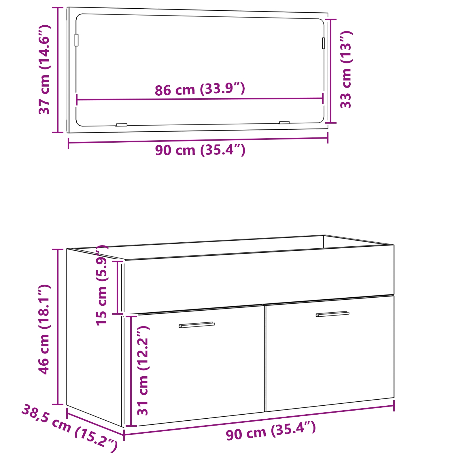 863138 11 Set de Mobilier pentru Baie cu sertar 2 pcs Stejar Negru Set de Mobilier pentru Baie cu sertar 2 pcs Stejar Negru - imagine 11