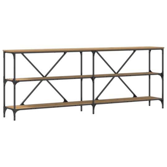 Alternative view of Masă de consolă cu raft stejar artizanal 180 x 30 x 75 cm