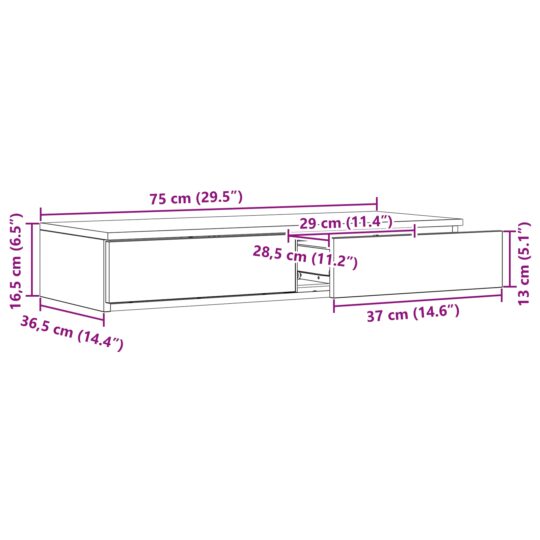 866966 11 Sertare pentru pat Gri beton 75 x 36.5 x 16.5 cm Lemn compozit 866966 11