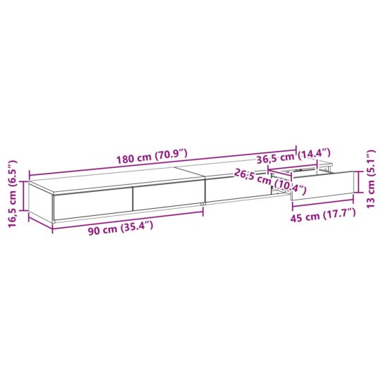 866979 11 Sertare pentru pat Alb 180 x 36.5 x 16.5 cm Lemn compozit 866979 11