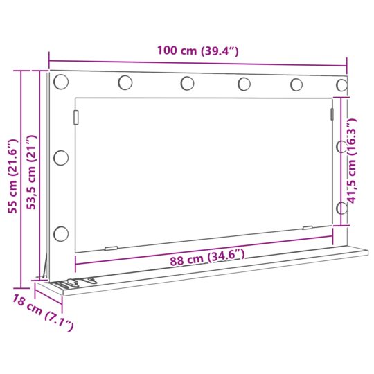 868304 9 Oglindă de toaletă cu oglindă Gri din beton 100 x 55 x 18 cm 868304 9