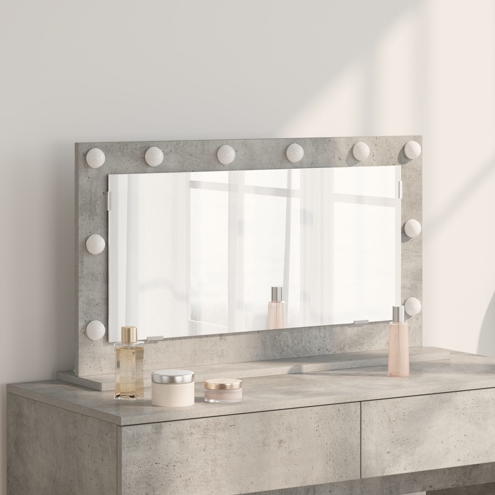 868320 1 Oglindă de toaletă cu oglindă Gri din beton 80 x 45 x 18 cm Oglindă de toaletă cu oglindă Gri din beton 80 x 45 x 18 cm