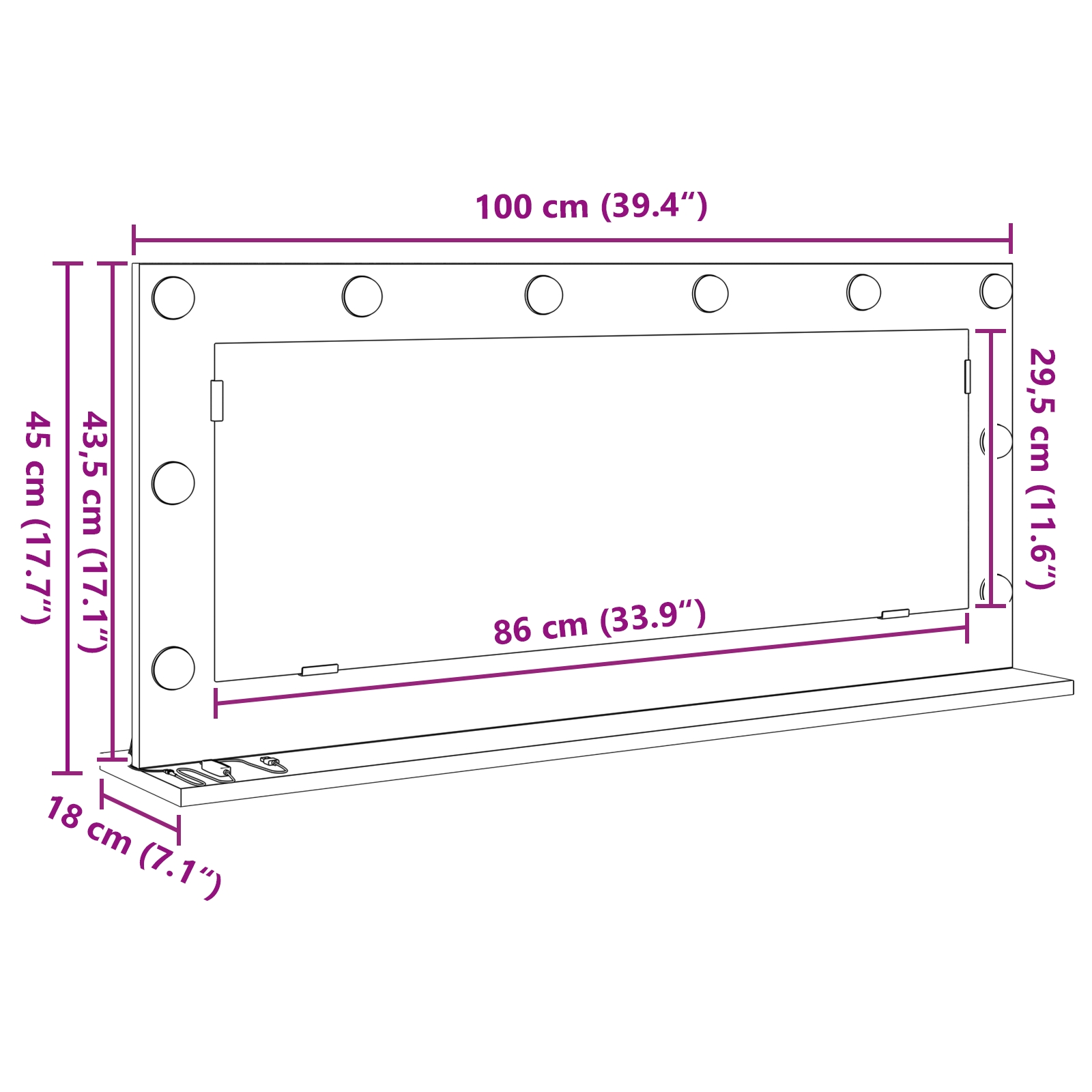 868325 9 Oglindă de toaletă Alb 100 x 45 x 18 cm Lemn compozit și sticlă Oglindă de toaletă Alb 100 x 45 x 18 cm Lemn compozit și sticlă - imagine 9