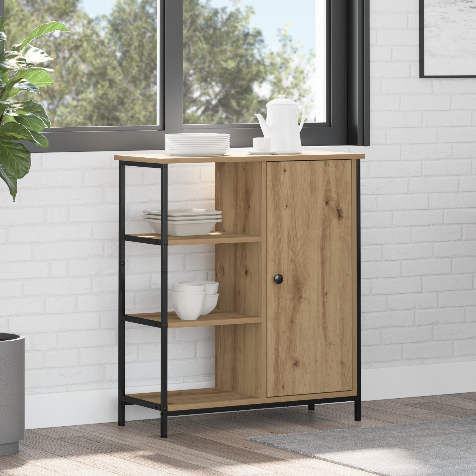 869089 3 Bufet stejar artizanal 70 x 30 x 80 cm Lemn compozit Bufet stejar artizanal 70 x 30 x 80 cm Lemn compozit - imagine 3