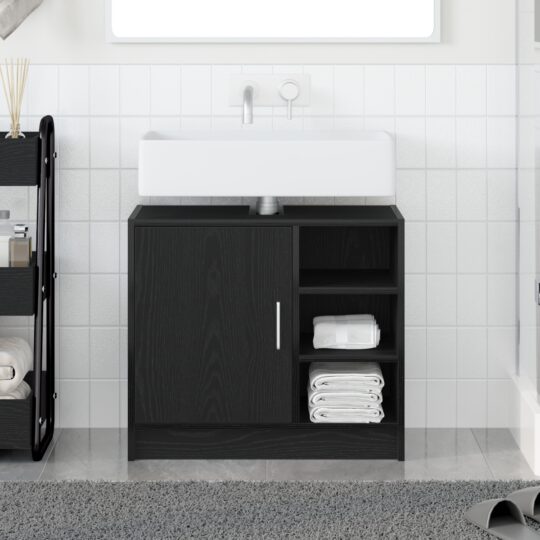 869214 1 Home Dulap pentru chiuvetă cu ușă Stejar Negru 63 x 29 x 55 cm