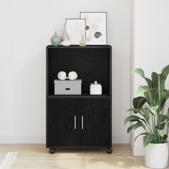 Cabinet cu roți Stejar Negru 55 x 40 x 91 cm Lemn compozit