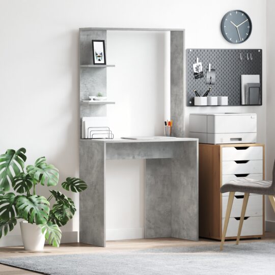 Birou cu raft Gri beton 78.5 x 37 x 154.5 cm Lemn compozit