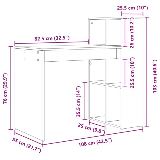 869464 10 Birou cu raft Lemn vechi 108 x 55 x 103.5 cm Lemn compozit 869464 10
