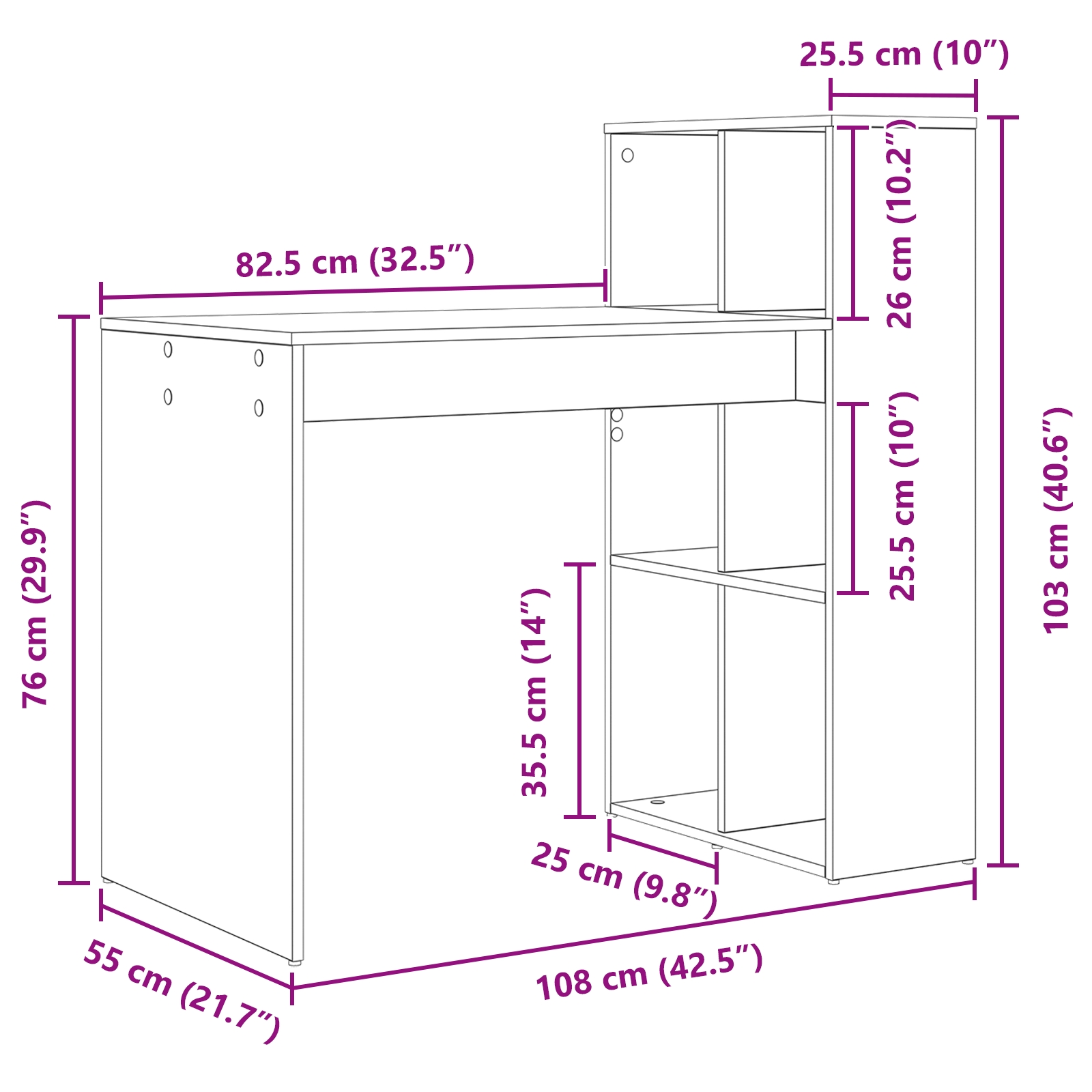 869464 10 Birou cu raft Lemn vechi 108 x 55 x 103.5 cm Lemn compozit Birou cu raft Lemn vechi 108 x 55 x 103.5 cm Lemn compozit - imagine 10